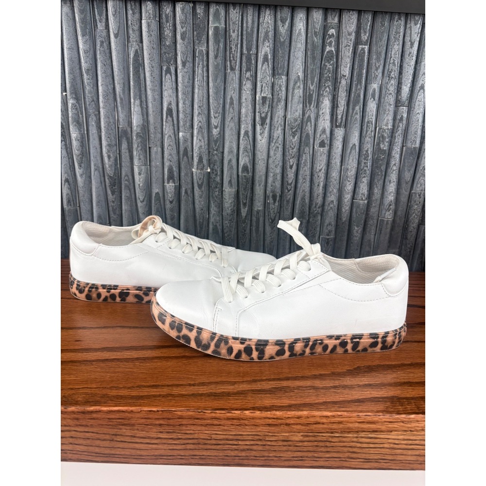 Kenneth Cole New York Kam Eo White Leather Leopard Print Sneakers Womens 7M